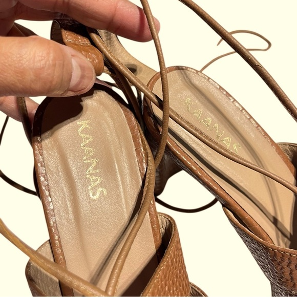 KAANAS Brown and Gold Leather Embossed Leather Zaria Cage Sandal size 10 - Picture 8 of 11